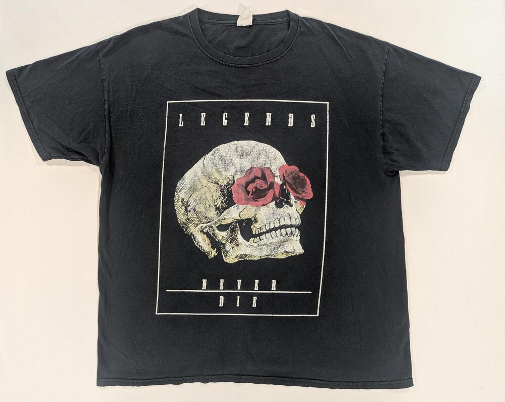 Legends Never Die Shirt Mens XL Black Skull Rose Graphic Tee Gothic Streetwear